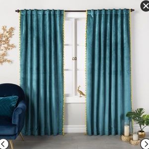 Opalhouse Teal Velvet Curtain Panel with Tassels